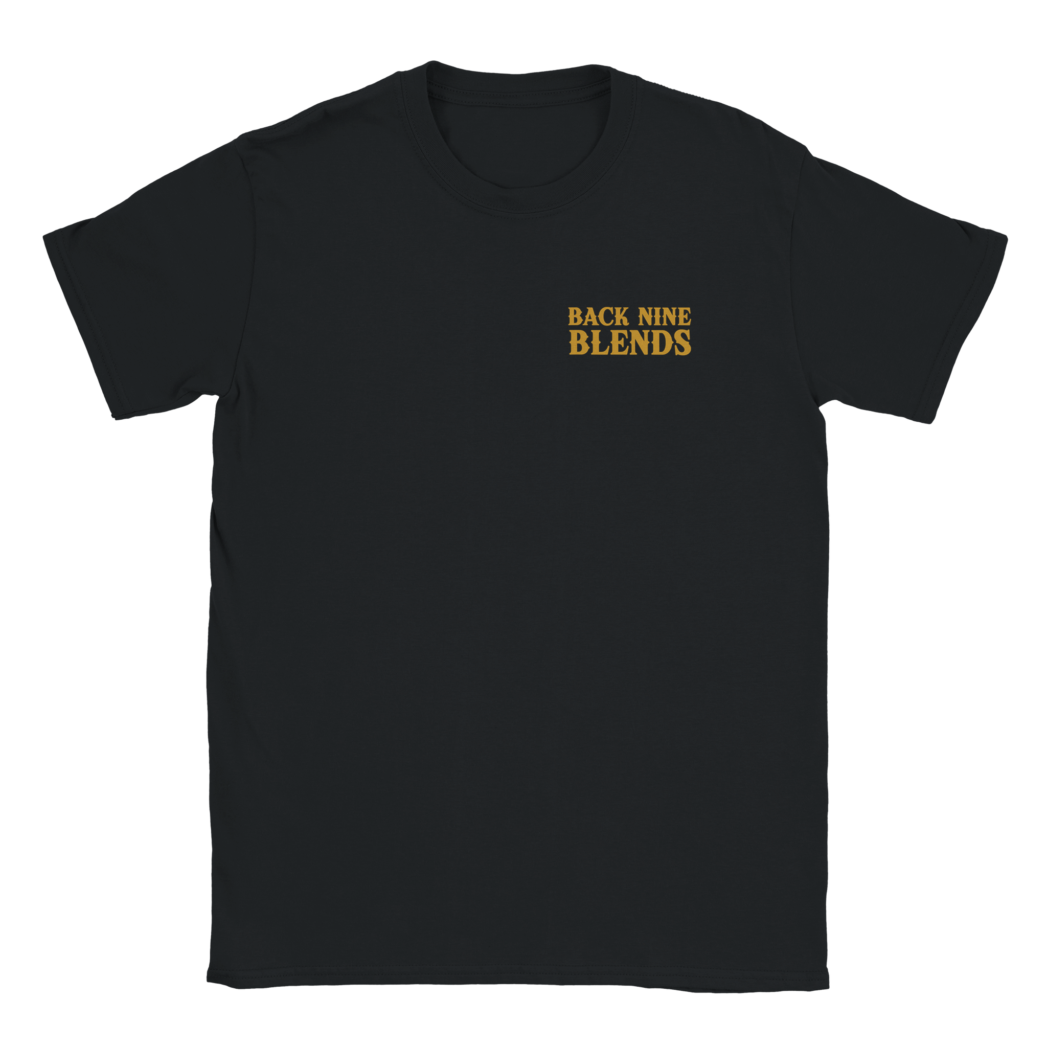 Gold 'Back Nine Blends' logo on front left chest.