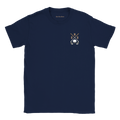 A navy blue tee featuring a bold graphic of crossed golf clubs and a golf ball on the left chest.