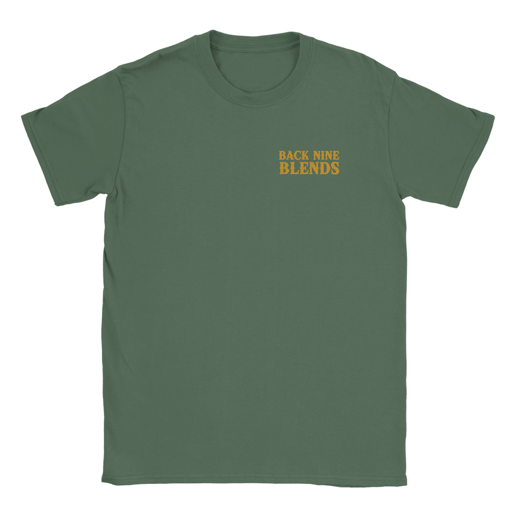 Gold 'Back Nine Blends' logo on front left chest.