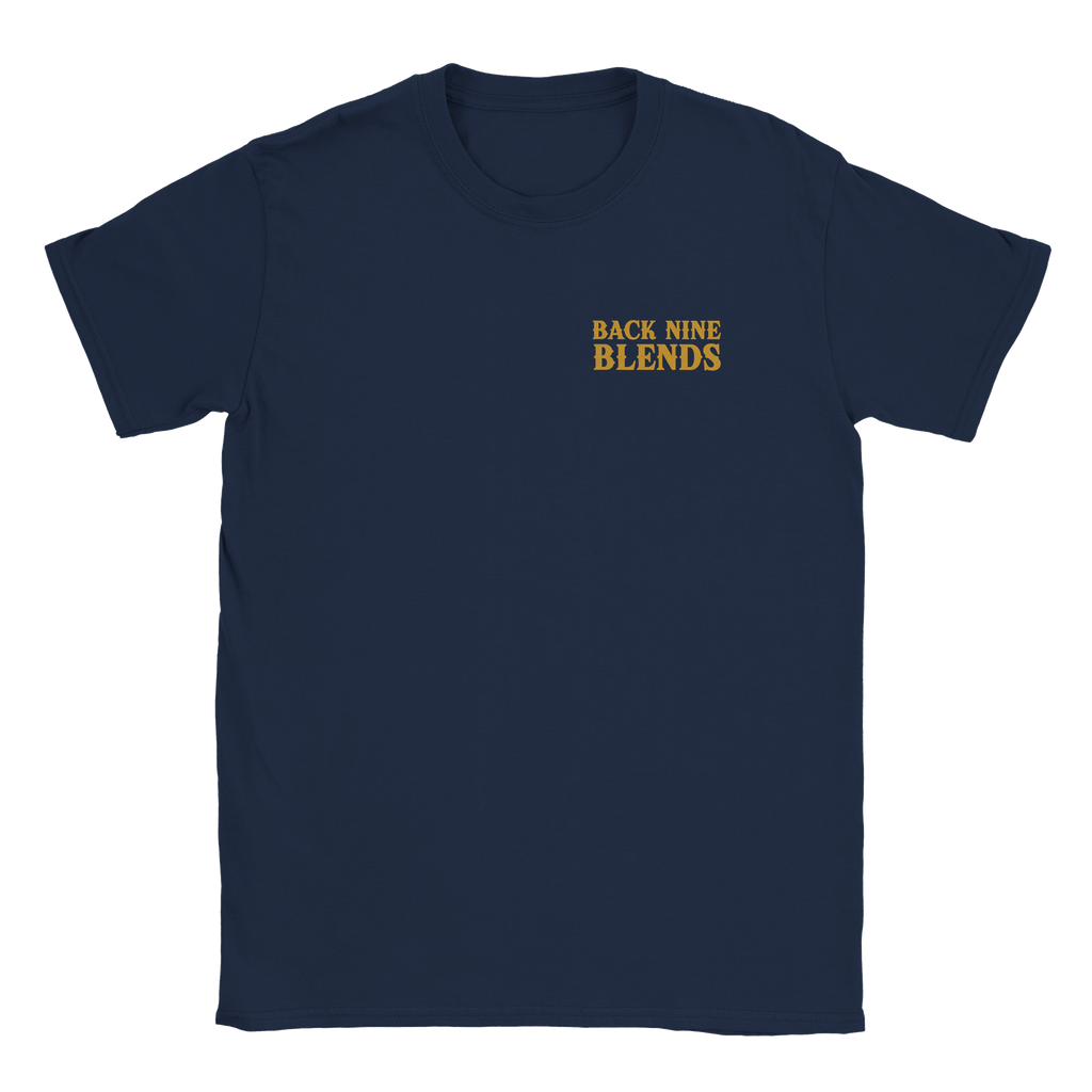 Gold 'Back Nine Blends' logo on front left chest.