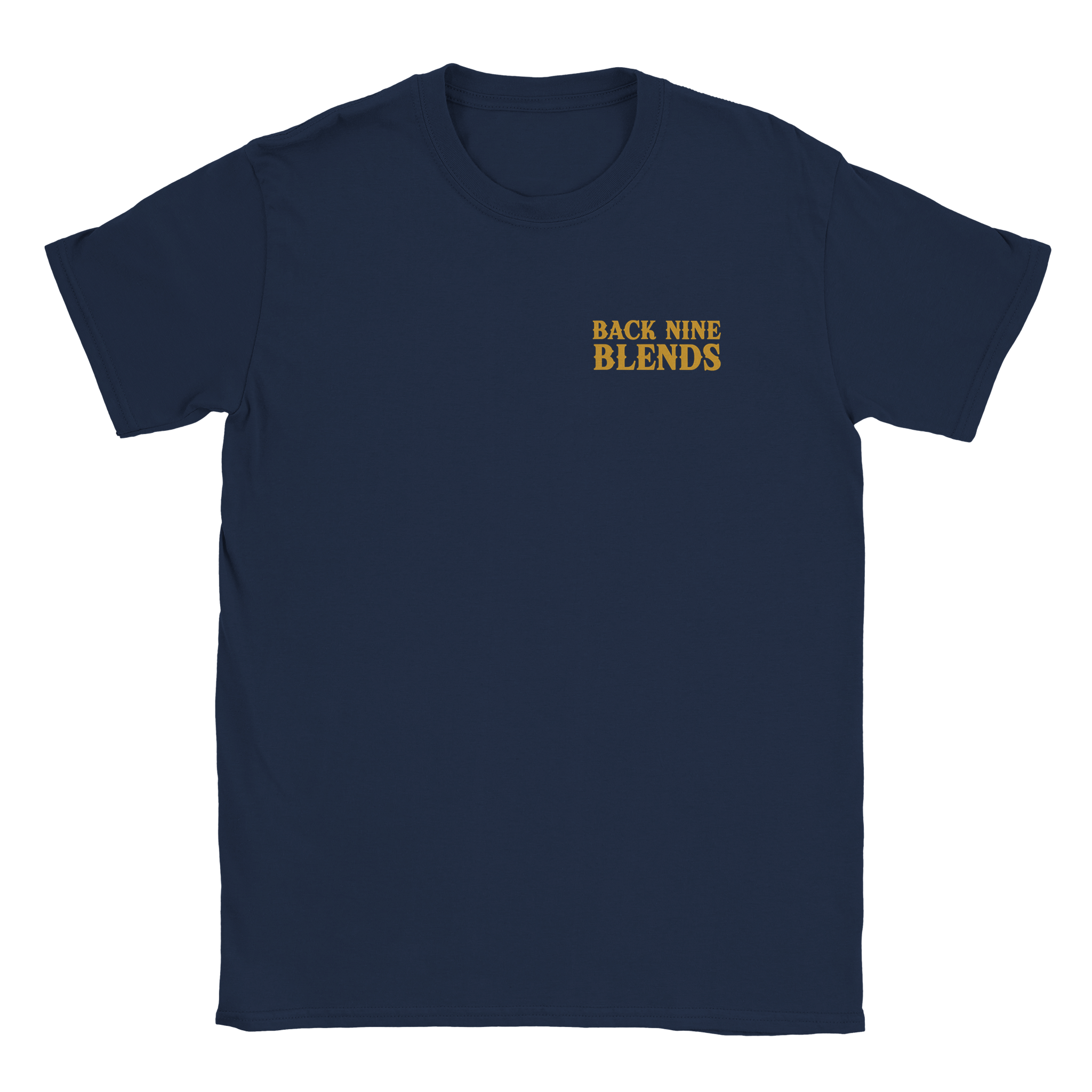Gold 'Back Nine Blends' logo on front left chest.
